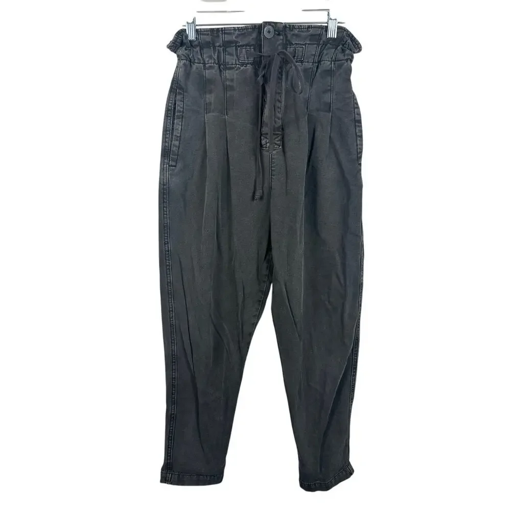 Free People Margate Pleated Trouser Black Size XS Ankle Length Cotton Boho